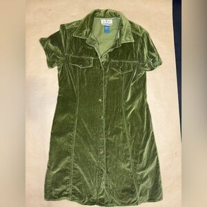 Vintage Rare Express Olive Velvet Button Down Dress | Amber Button Mini Dress